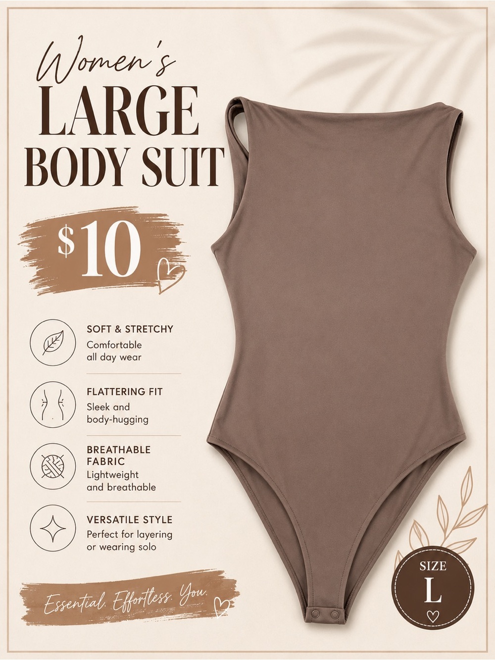 Women's Large Brown Body Suit – Soft & Stretchy- Please read description